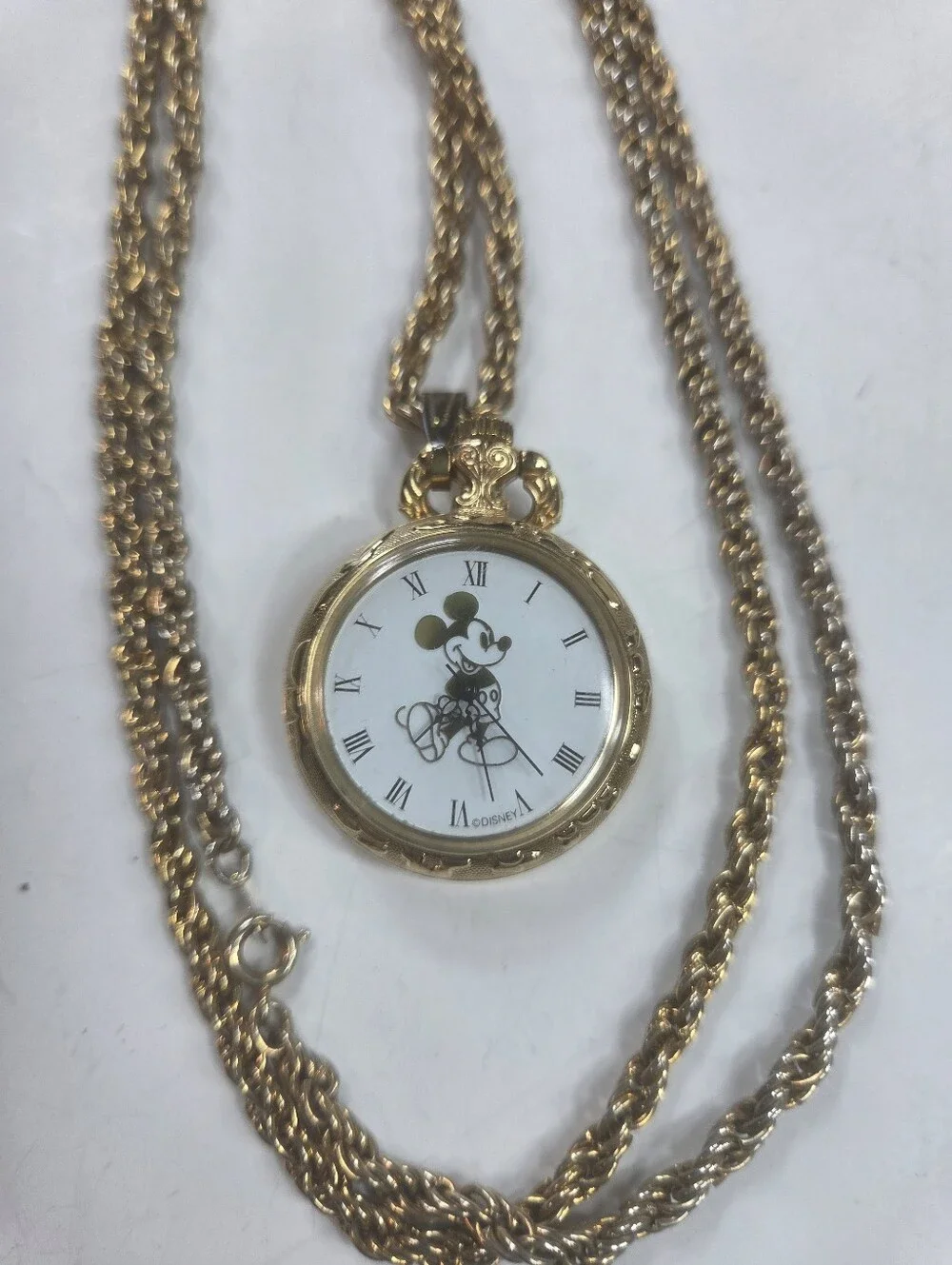 vtg mickey mouse gold tone pocket watch e. gluck trading co 2036 collectable
